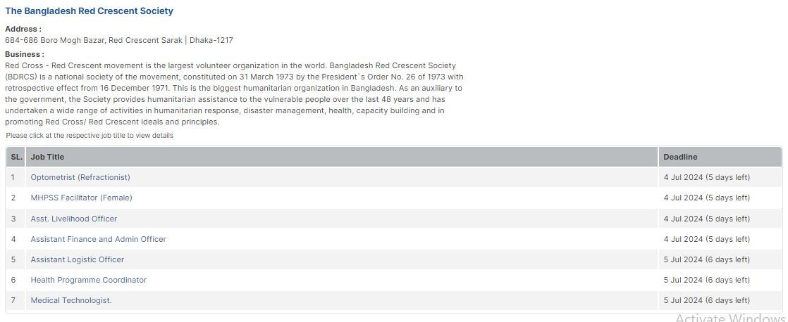 Bangladesh Red Crescent Society Job Circular 2024