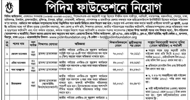 Pidim Foundation Job Circular 2024