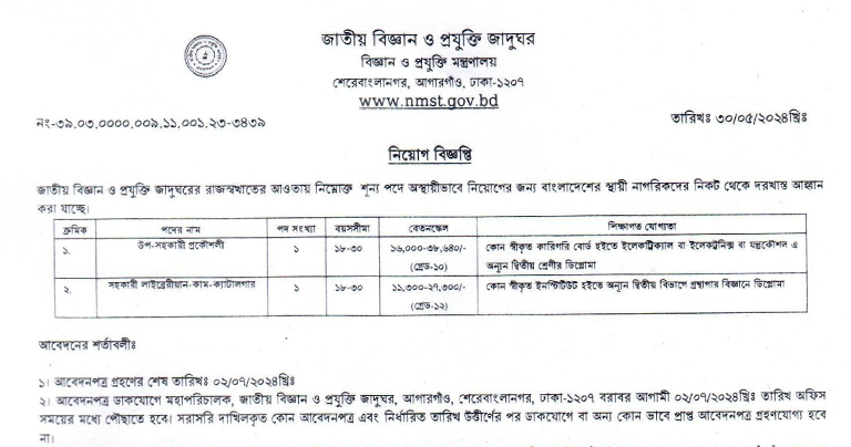 National Museum of Science and Technology Job Circular 2024