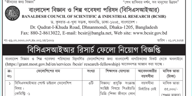 Bangladesh Council of Scientific and Industrial Research Job Circular 2024