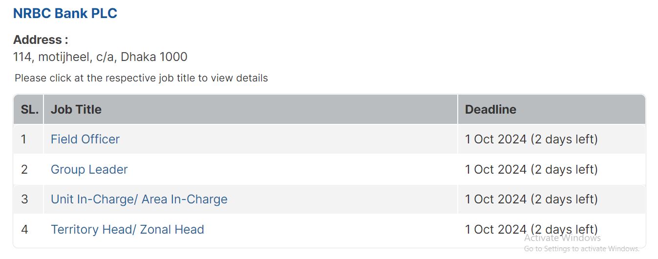 NRBC Bank Ltd Job Circular 2024