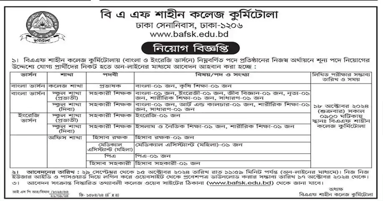 Cantonment Public School and College Job Circular 2024