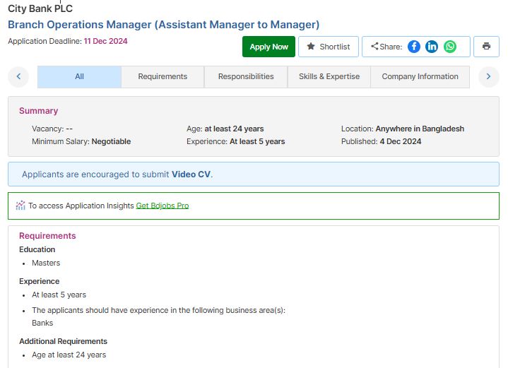 City Bank PLC Job Circular 2025