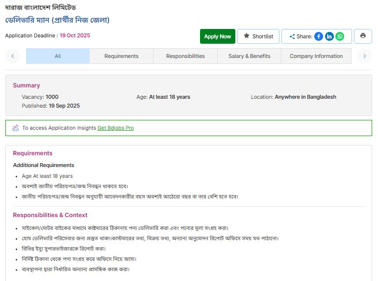 Daraz Bangladesh Limited Job Circular 2025